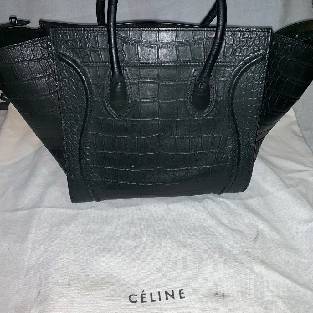 Authentic Celine Black Croc Embossed Phantom